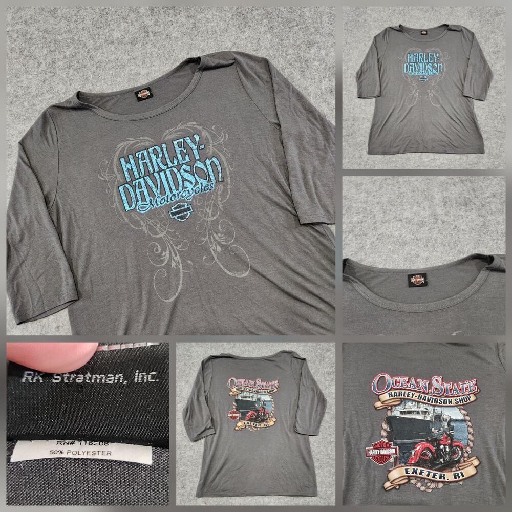 Harley Davidson Motorcycles‎ Womens L Large? 3/4 Sleeves Top T Shirt Exeter RI